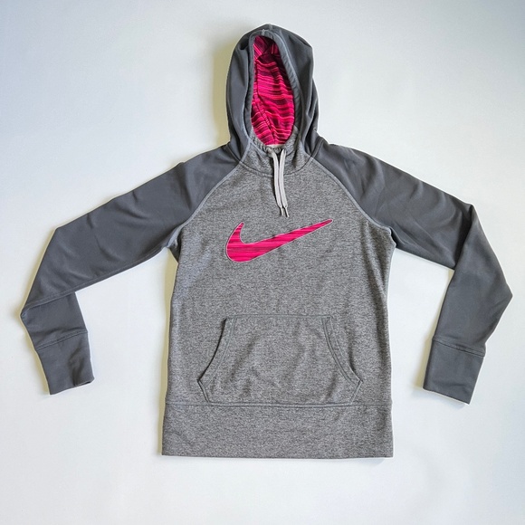 Women’s NIKE Hoodie Therma Fit Small Grey Hot Pink EUC - Picture 1 of 12